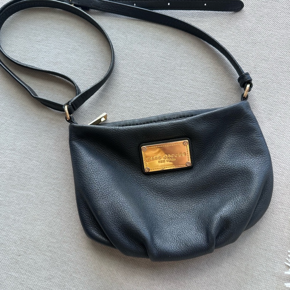 Marc Jacobs Black Leather Crossbody Bag with Gold Accents
